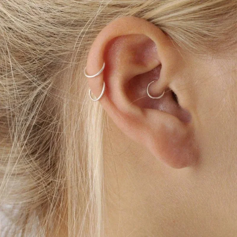 Silver Small Cartilage Helix Hoop Earrings