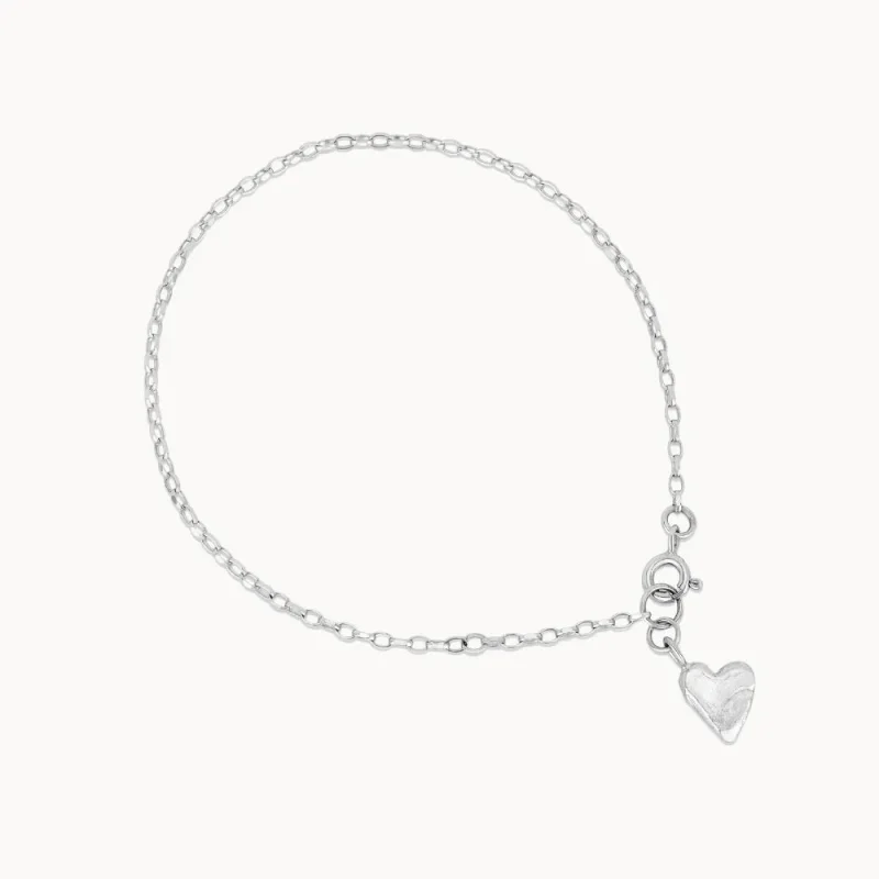 Silver Handformed Heart Bracelet