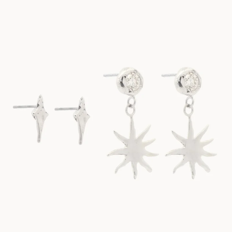 Sun & Stars Ear Stack Set – 9ct White Gold