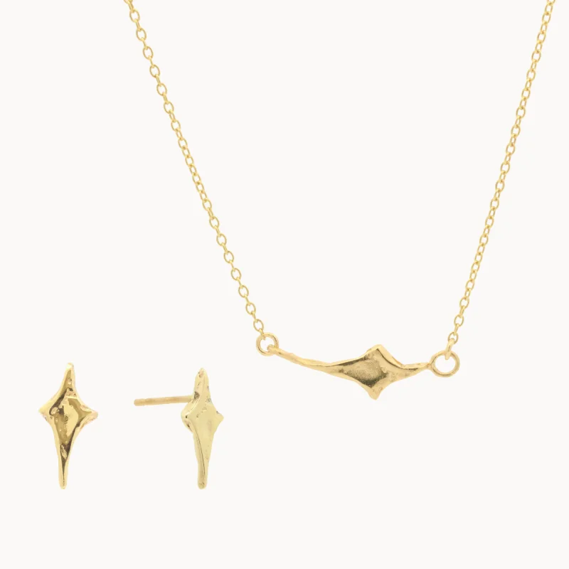 Tiny Star Earrings & Necklace Set – 9ct Gold