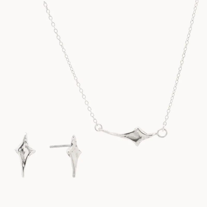 Tiny Star Earrings & Necklace Set – 9ct White Gold