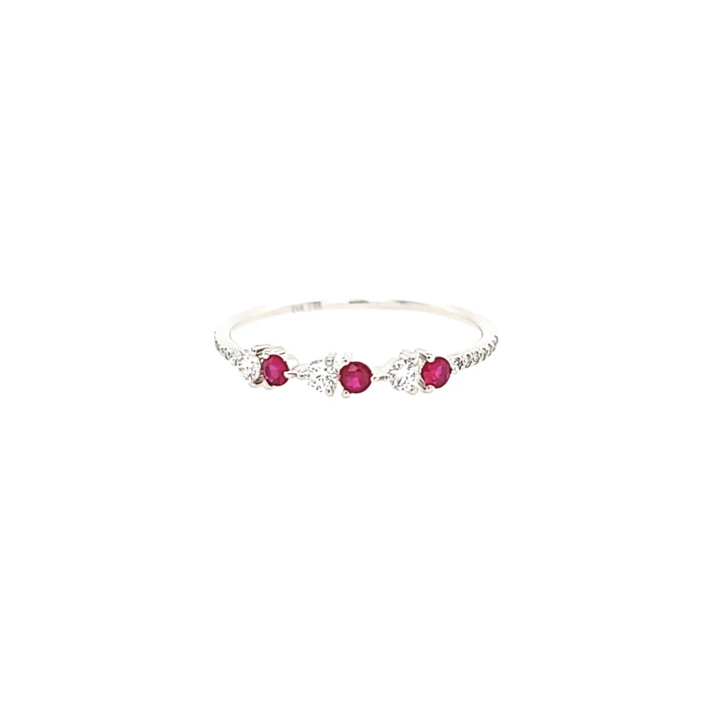 White Gold Ruby & Diamond Stacker Ring (I6473)