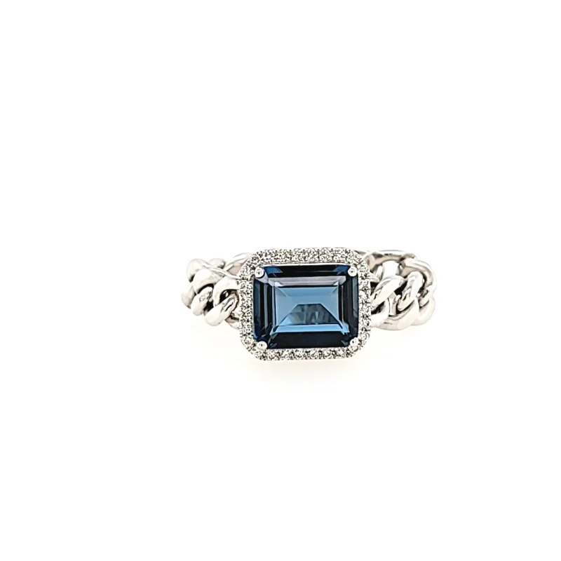 White Gold London Blue Topaz Chain Ring (I7703)