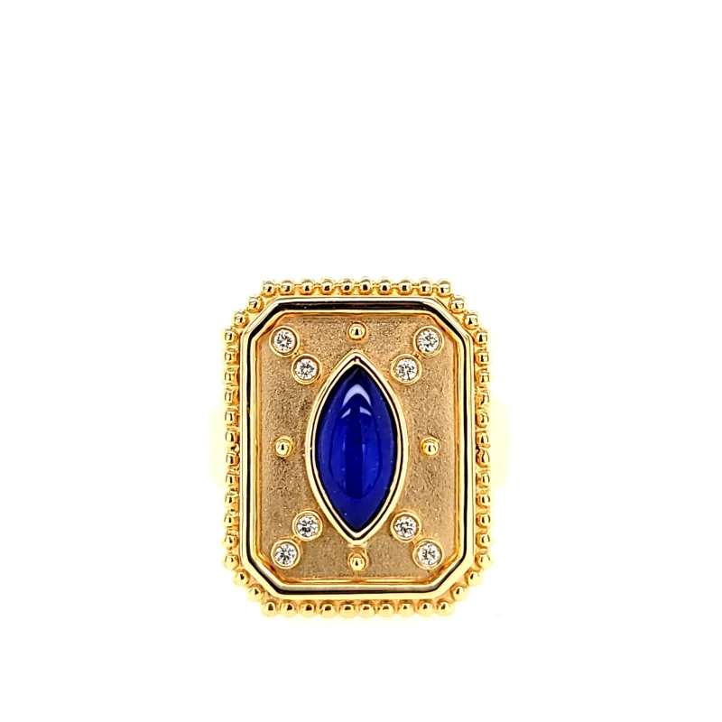 Yellow Gold Lapis & Diamond Medallion Ring (I7713)