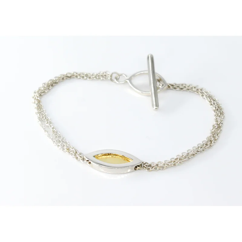 Sterling Silver/Gold Plated Triple Chain Bracelet with Medium MarquiseCollection Shape