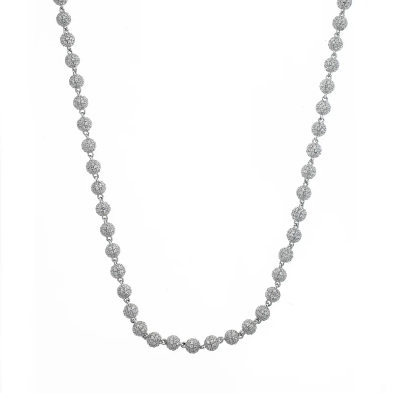Rhodium Plated Bead Pave –  Necklace