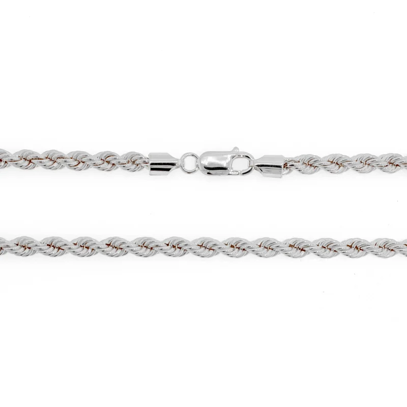 Rhodium Plated Diamond Cut Rope Chain