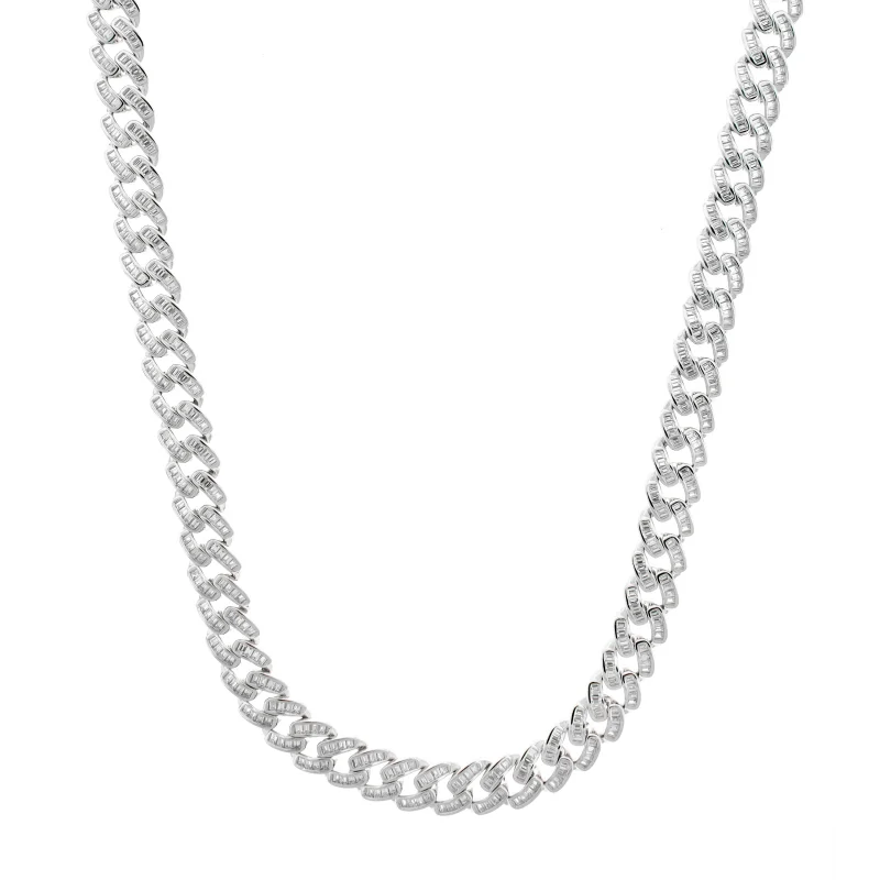 Rhodium Plated Miami Cuban Rounded Baguette – Necklace