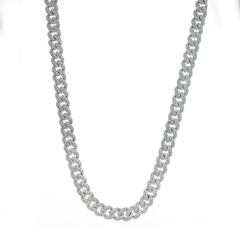 Rhodium Plated Miami Cuban Rounded Pave – Necklace