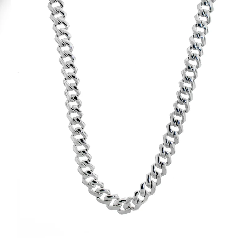 Rhodium Plated Round Cuban Lock Pave – Necklace