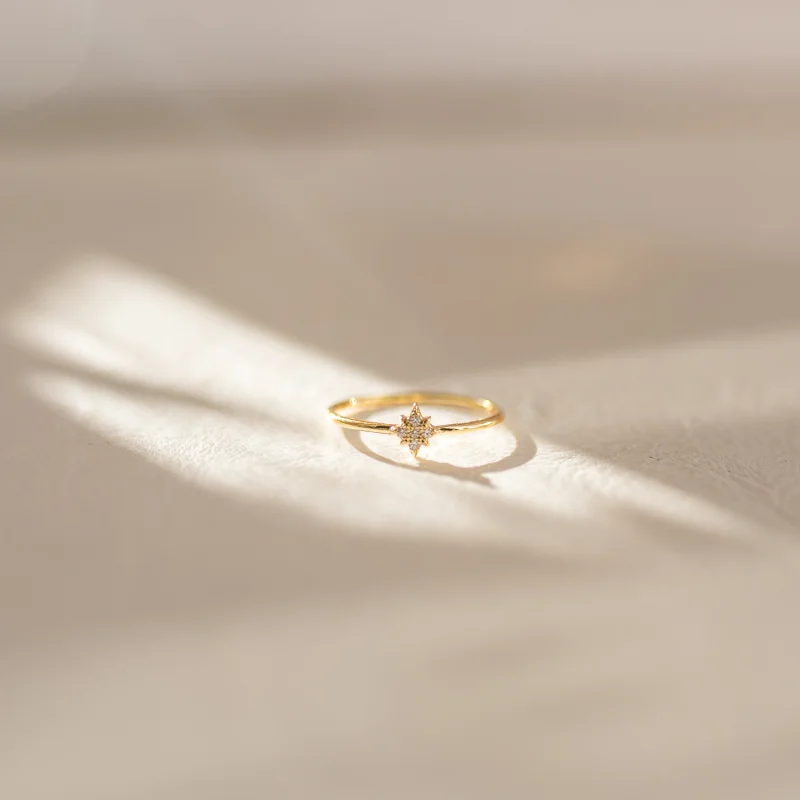 Tiny Sunburst Ring Yellow Gold